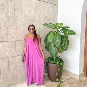 Purple Draped Summer Maxi Dress With Pockets